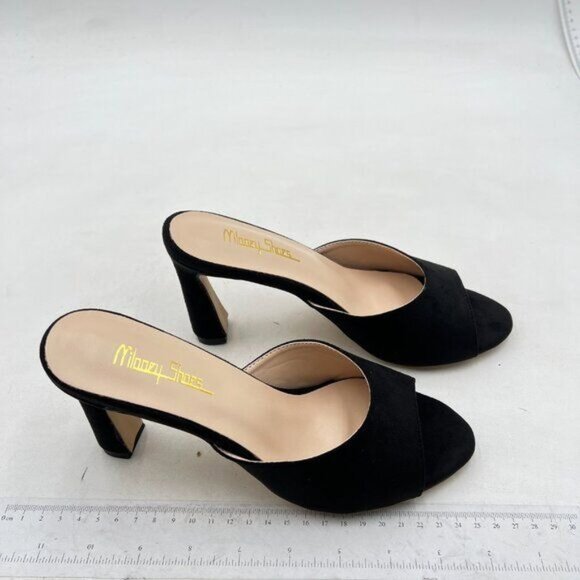 Milooey shoes Women's Open Peep Toe Heeled Mules Block High Heels Elegant Single - Picture 4 of 7